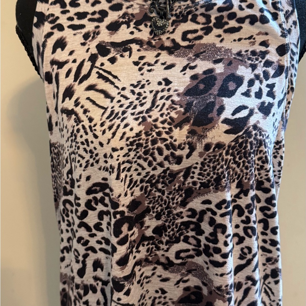 Women's Animal Print Sleeveless Top - Beige & Black